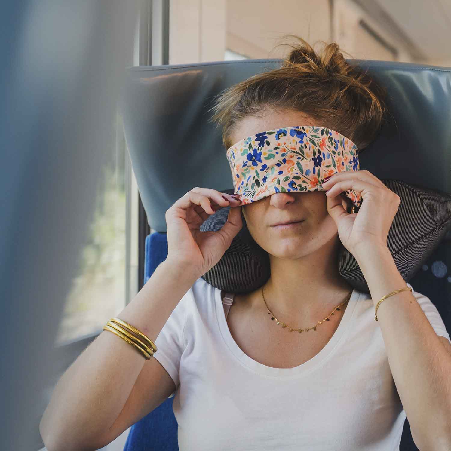 Reisekissen • Rosa, mit Blumen